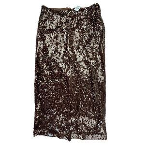 Sequin Brown Faux Wrap Pencil Skirt
